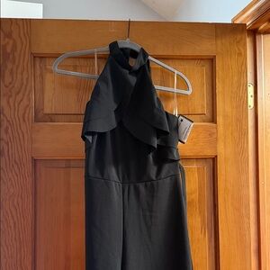 bebe Black One-Shoulder Ruffle Neck Dress